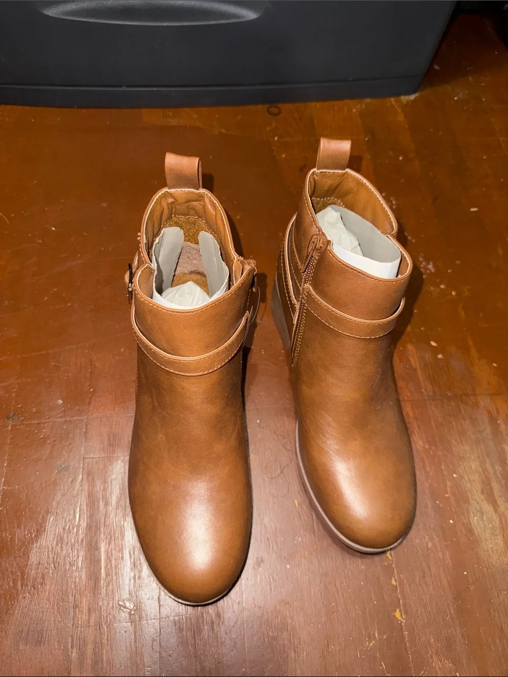 Girls Tan Ankle Bootie with Buckle Accent